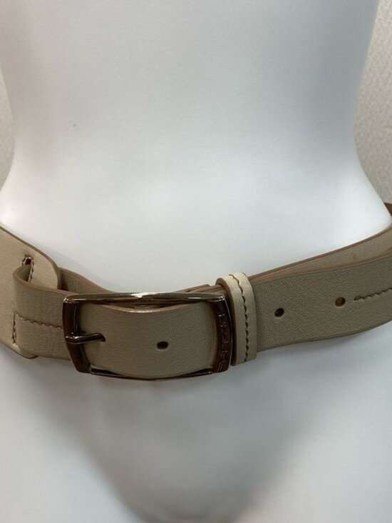 Celine Pin Buckle Leather Belt L Beige 5 Level Adjustment 